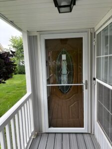New Oak Entry Door with Decorative Glass & Storm Door Installation